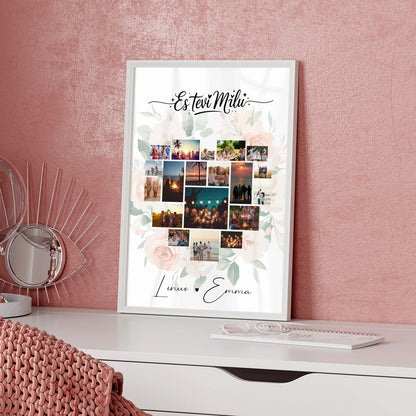 Liebesposter Fotocollage Liebe mit 19 Herz Fotos Es tevi milu Lettisch Geschenk