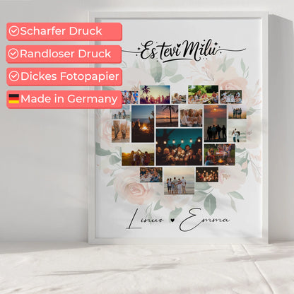 Liebesposter Fotocollage Liebe mit 19 Herz Fotos Es tevi milu Lettisch Geschenk
