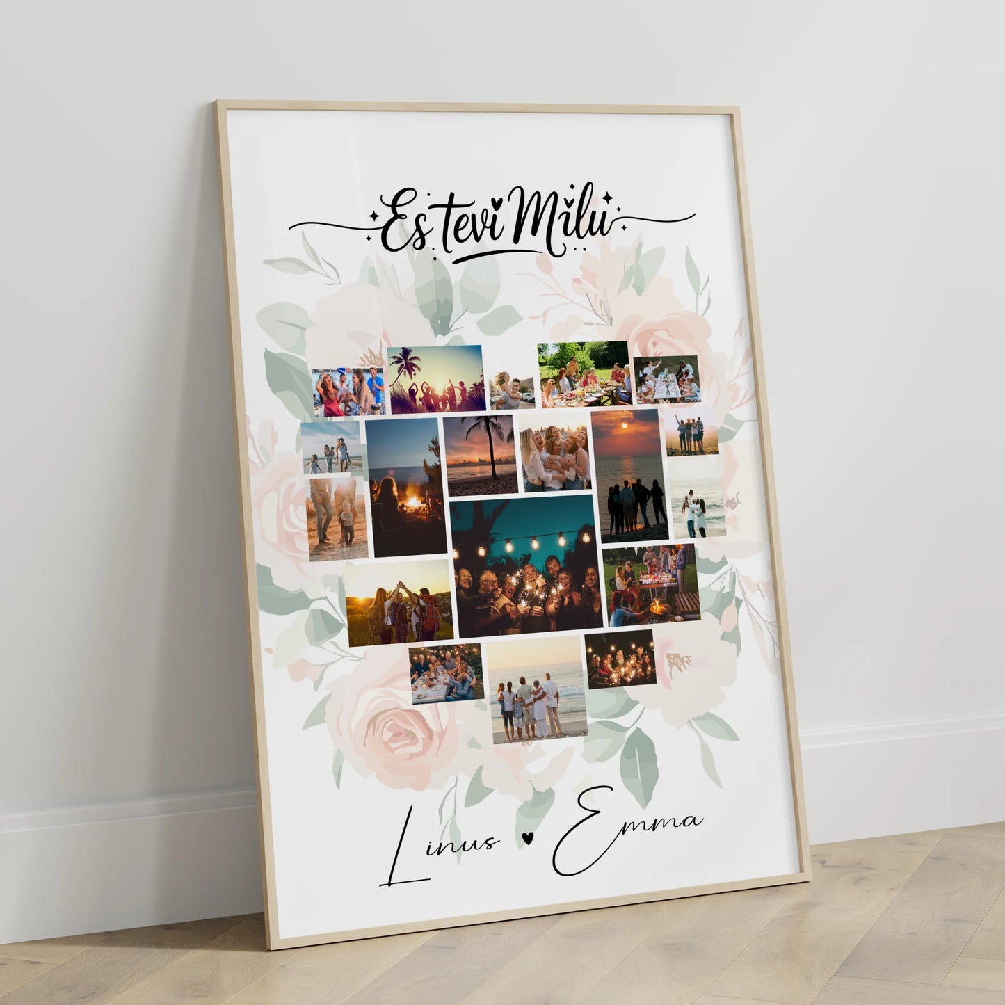 Liebesposter Fotocollage Liebe mit 19 Herz Fotos Es tevi milu Lettisch Geschenk