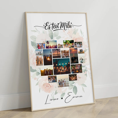 Liebesposter Fotocollage Liebe mit 19 Herz Fotos Es tevi milu Lettisch Geschenk