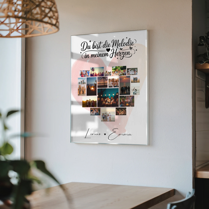 Personalisierte Fotocollage auf Acrylglas mit 19 Herz Fotos Melodie in meinem Herzen Geschenk