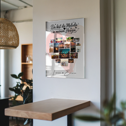 Personalisierte Fotocollage auf Acrylglas mit 19 Herz Fotos Melodie in meinem Herzen Geschenk