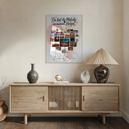 Personalisierte Fotocollage auf Acrylglas mit 19 Herz Fotos Melodie in meinem Herzen Geschenk