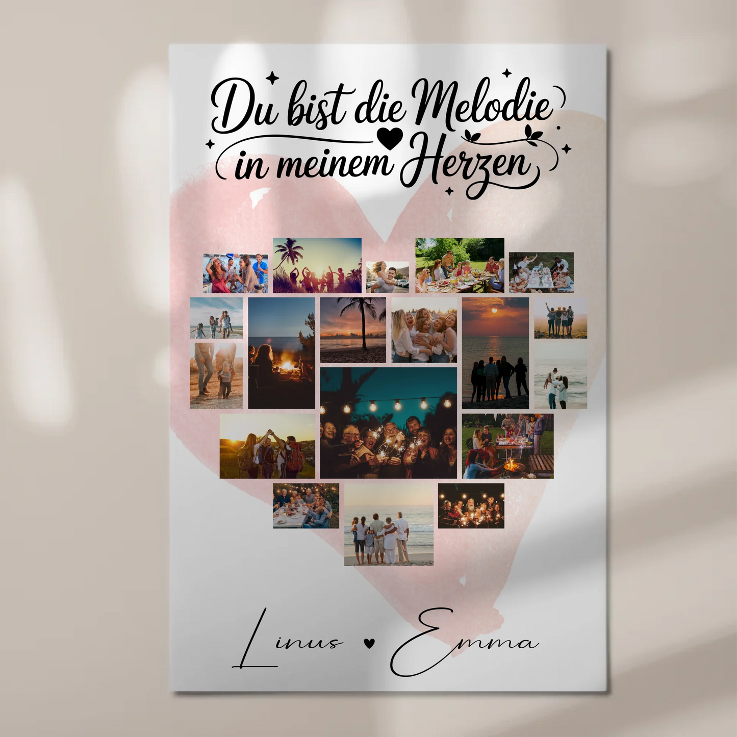 Personalisiertes Magnetposter Fotocollage mit 19 Herz Fotos Melodie in meinem Herzen Geschenk