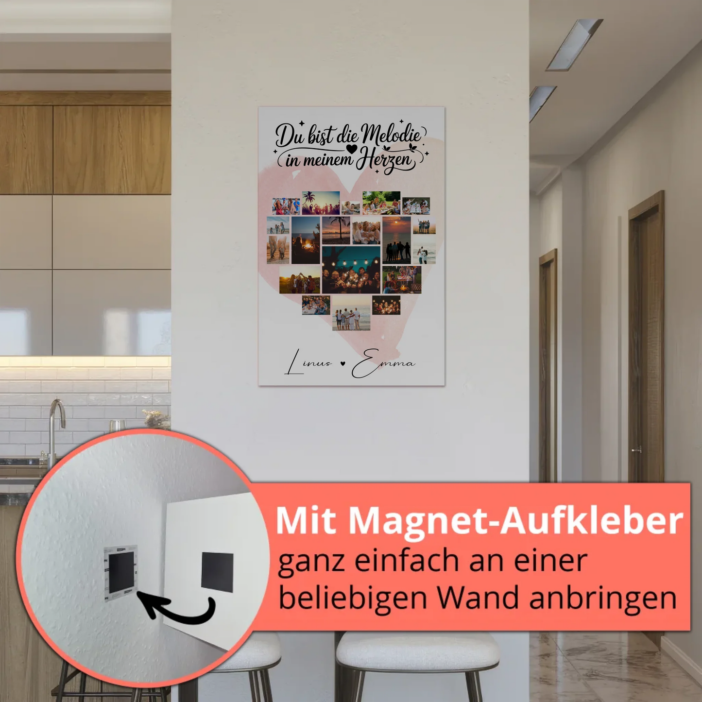 Personalisiertes Magnetposter Fotocollage mit 19 Herz Fotos Melodie in meinem Herzen Geschenk