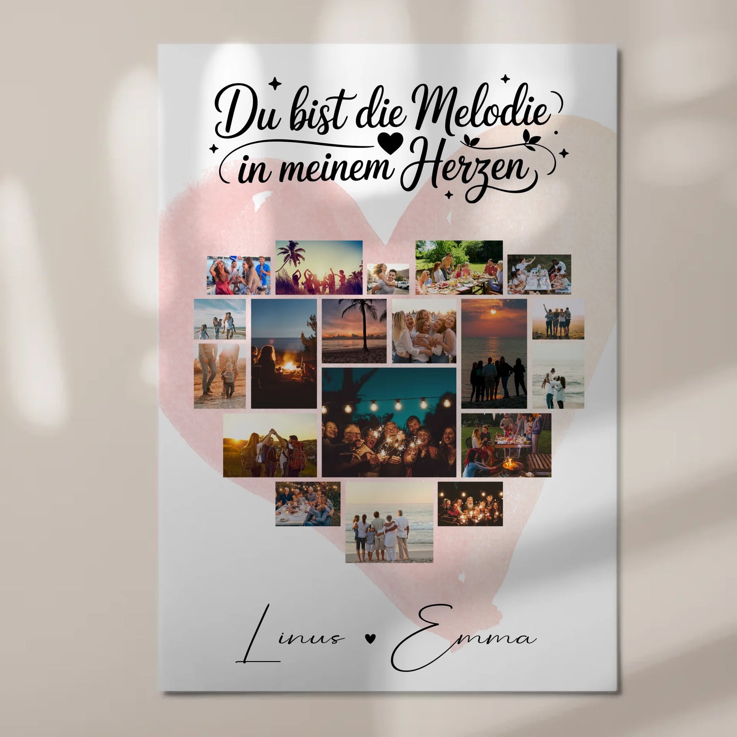 Personalisiertes Magnetposter Fotocollage mit 19 Herz Fotos Melodie in meinem Herzen Geschenk