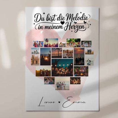 Personalisiertes Magnetposter Fotocollage mit 19 Herz Fotos Melodie in meinem Herzen Geschenk