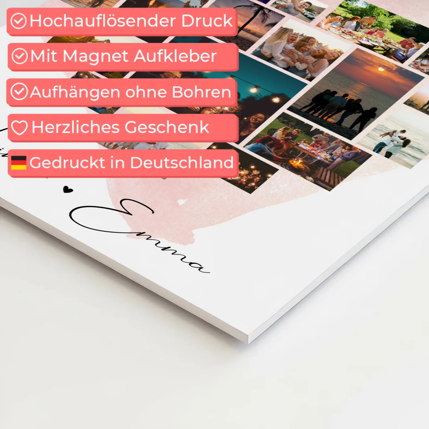 Personalisiertes Magnetposter Fotocollage mit 19 Herz Fotos Melodie in meinem Herzen Geschenk