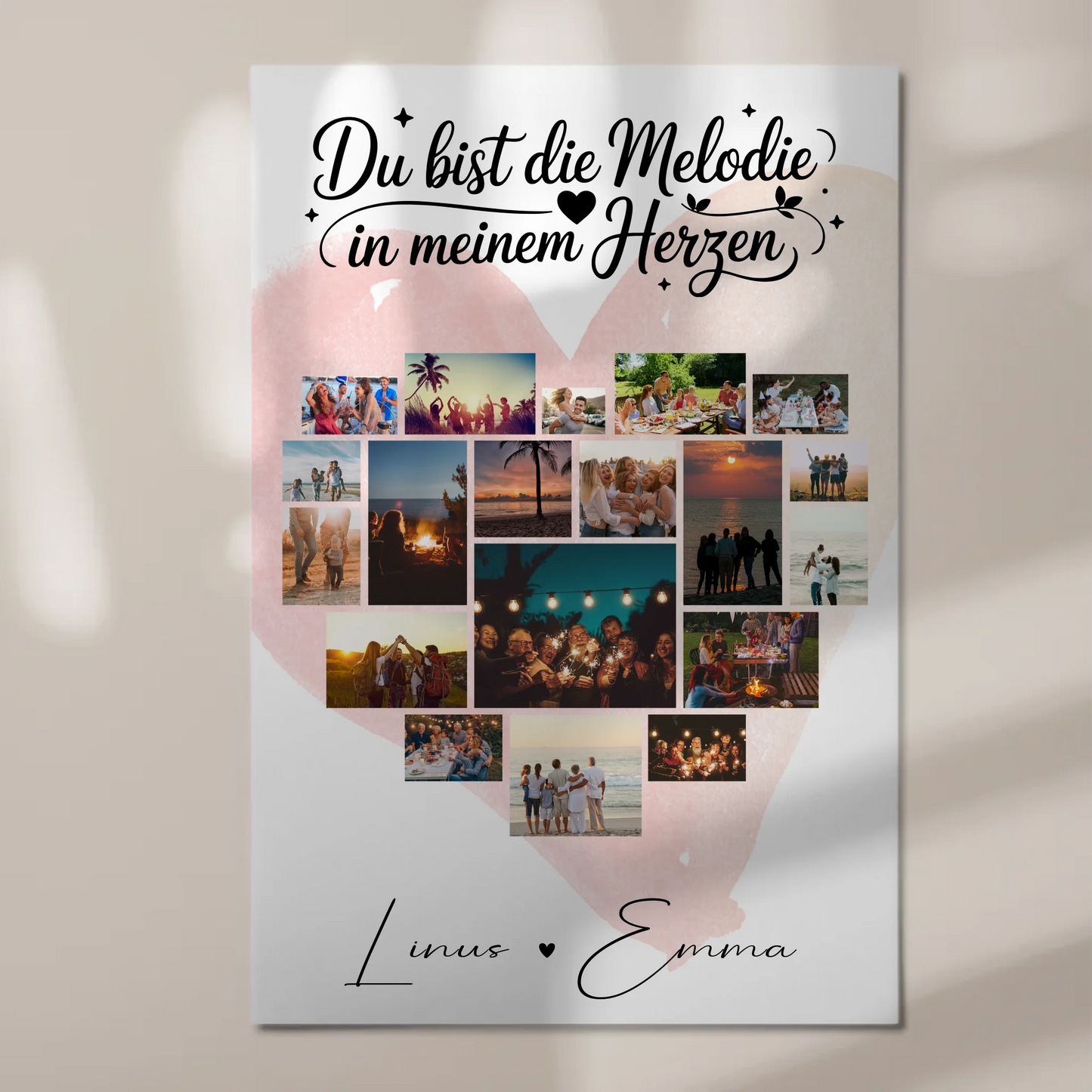 Personalisiertes Magnetposter Fotocollage mit 19 Herz Fotos Melodie in meinem Herzen Geschenk