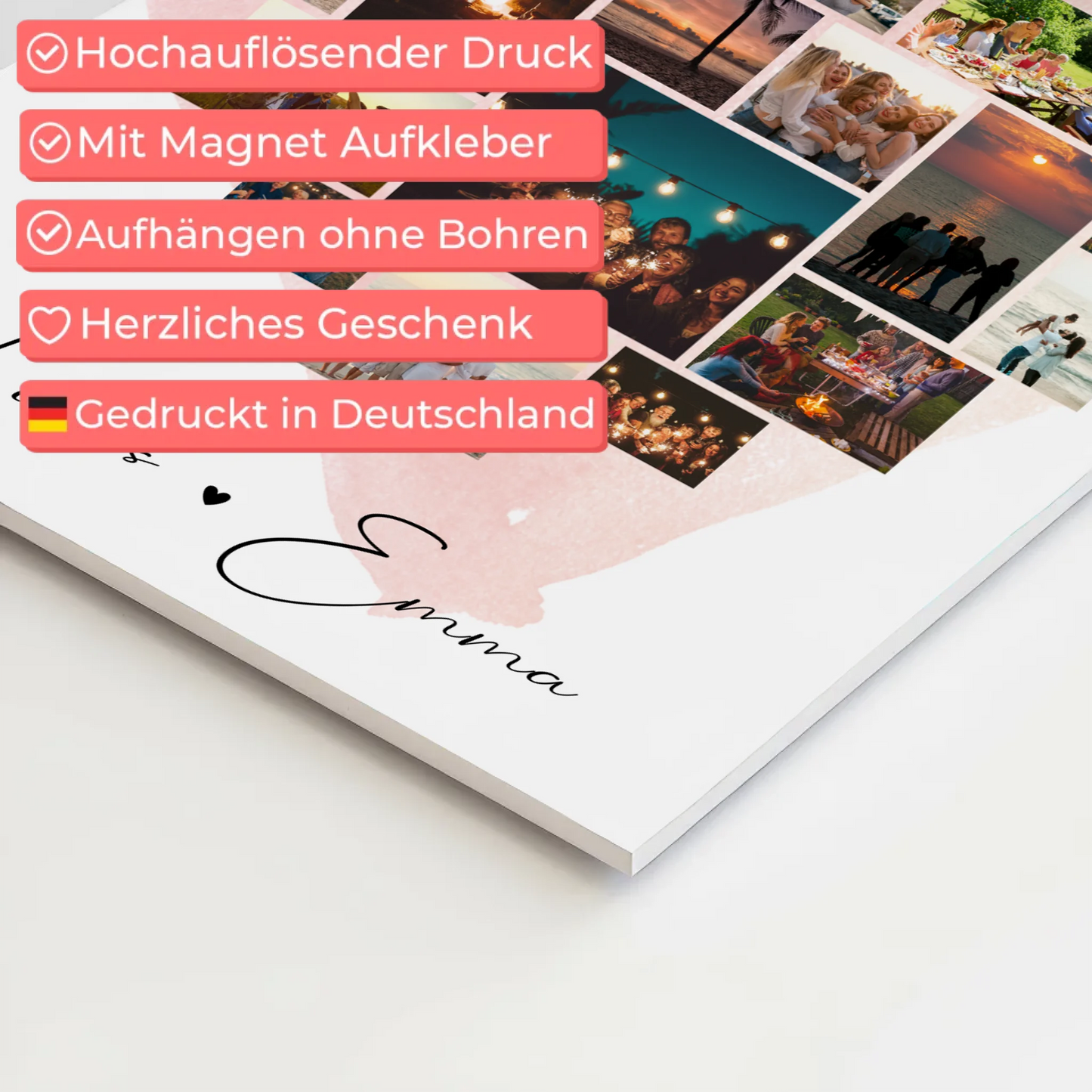 Personalisiertes Magnetposter Fotocollage mit 19 Herz Fotos Melodie in meinem Herzen Geschenk