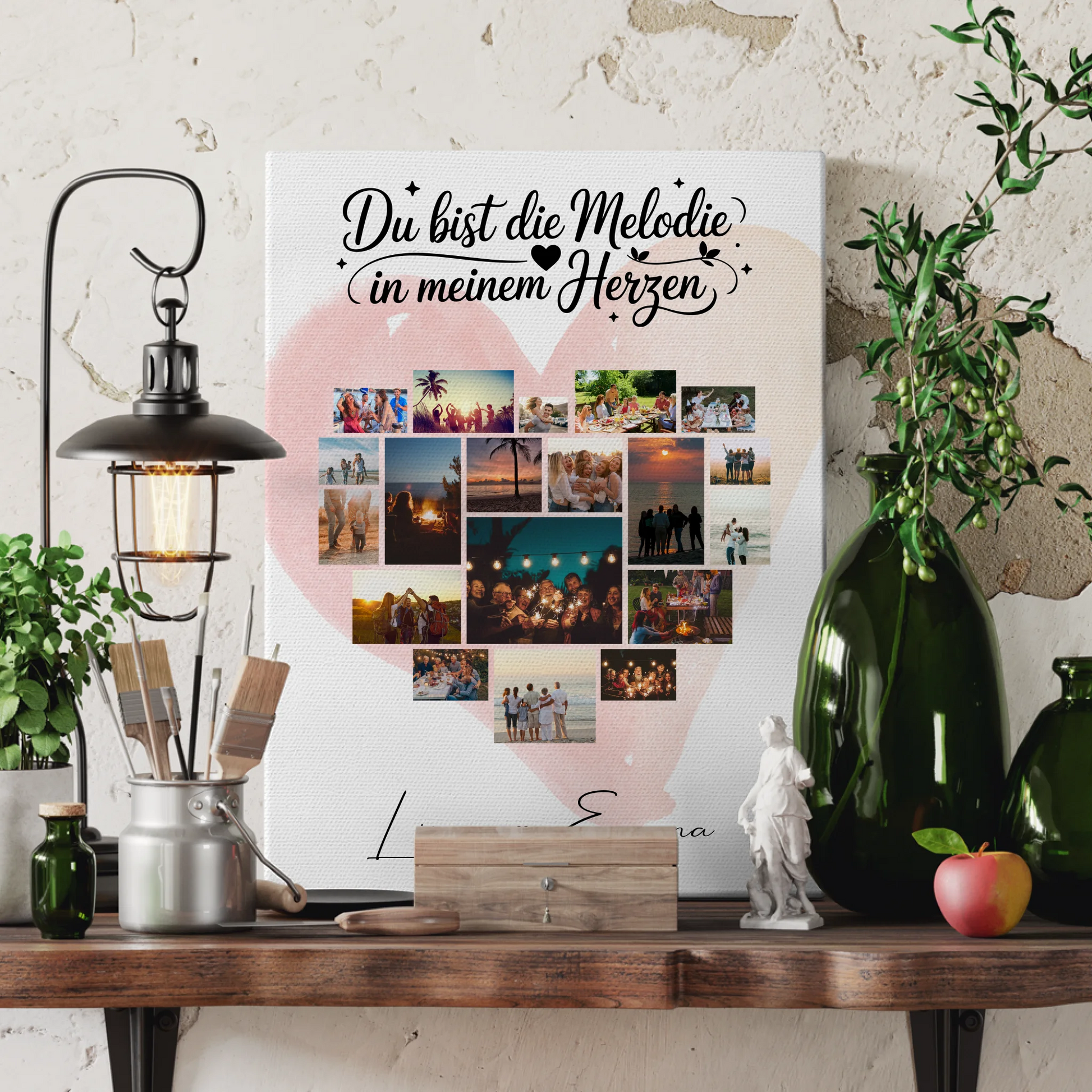 Personalisierte Leinwand Paare mit Fotocollage 19 Herz Fotos Melodie in meinem Herzen Geschenk 3