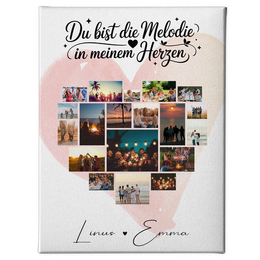 Personalisierte Leinwand Paare mit Fotocollage 19 Herz Fotos Melodie in meinem Herzen Geschenk 1