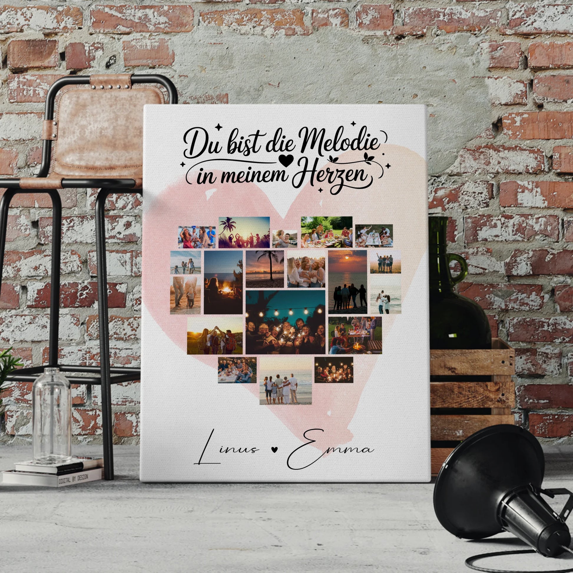 Personalisierte Leinwand Paare mit Fotocollage 19 Herz Fotos Melodie in meinem Herzen Geschenk 4