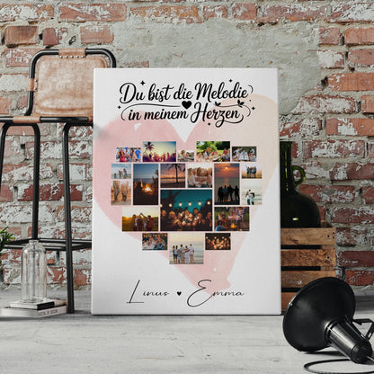 Personalisierte Leinwand Paare mit Fotocollage 19 Herz Fotos Melodie in meinem Herzen Geschenk 4