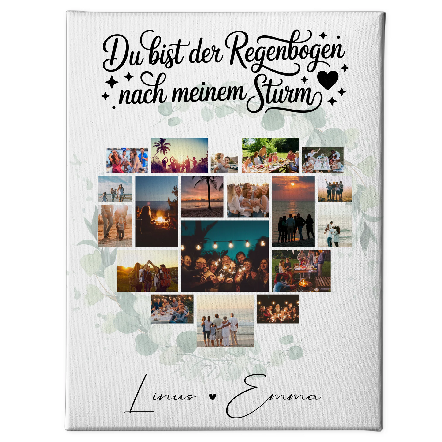 Personalisierte Pärchen Leinwand Für Paare mit 19 Herz Fotos Du bist der Regenbogen Geschenk 1