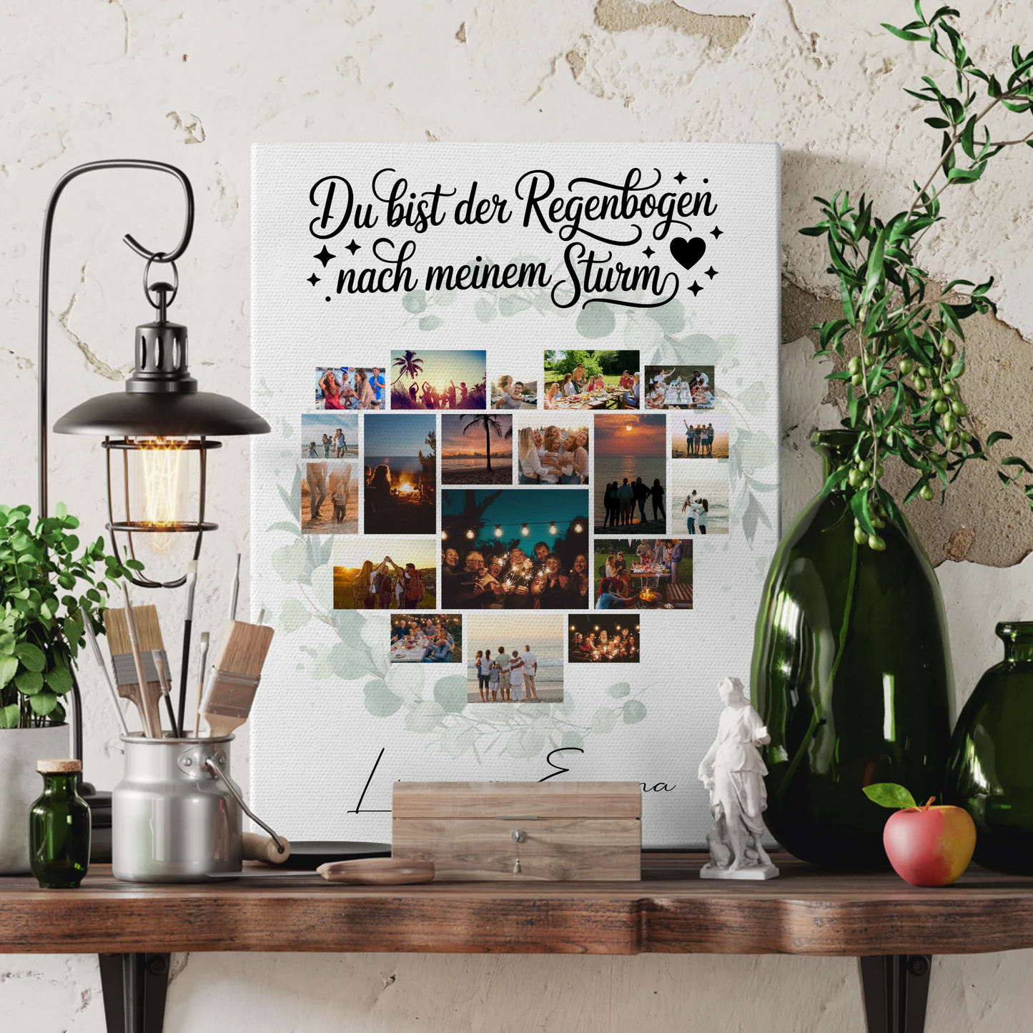 Personalisierte Pärchen Leinwand Für Paare mit 19 Herz Fotos Du bist der Regenbogen Geschenk 3