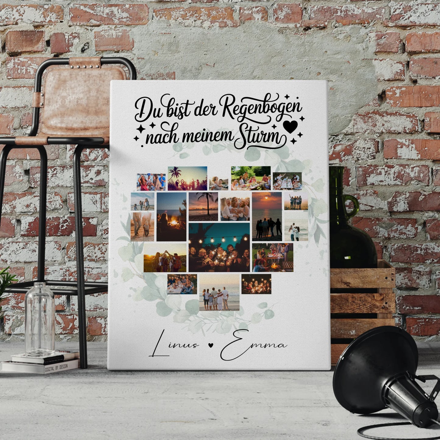 Personalisierte Pärchen Leinwand Für Paare mit 19 Herz Fotos Du bist der Regenbogen Geschenk 4