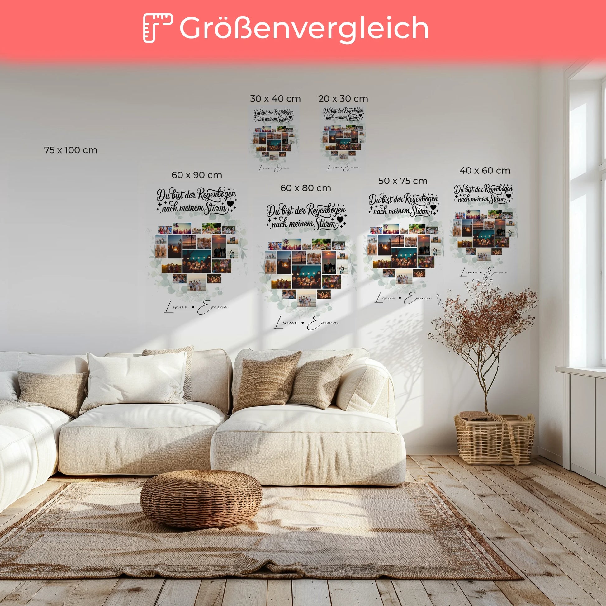Personalisierte Pärchen Leinwand Für Paare mit 19 Herz Fotos Du bist der Regenbogen Geschenk 6
