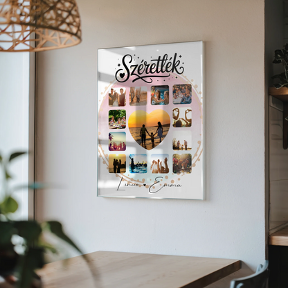 Personalisierte Acrylglas Mit Foto Fotocollage für Paare 13 Fotos Szeretlek Liebe auf Ungarisch Geschenk