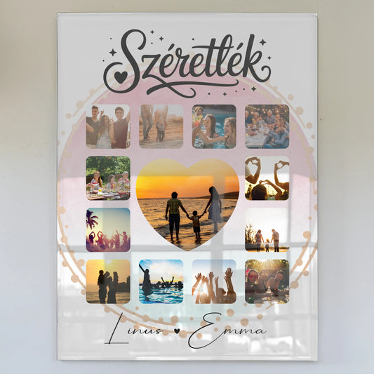 Personalisierte Acrylglas Mit Foto Fotocollage für Paare 13 Fotos Szeretlek Liebe auf Ungarisch Geschenk
