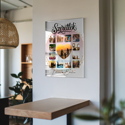 Personalisierte Acrylglas Mit Foto Fotocollage für Paare 13 Fotos Szeretlek Liebe auf Ungarisch Geschenk