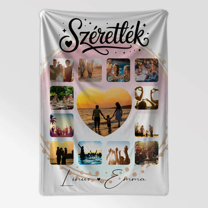 Personalisierte Decke Mit Namen Fotocollage für Paare 13 Fotos Szeretlek Liebe auf Ungarisch Geschenk 7
