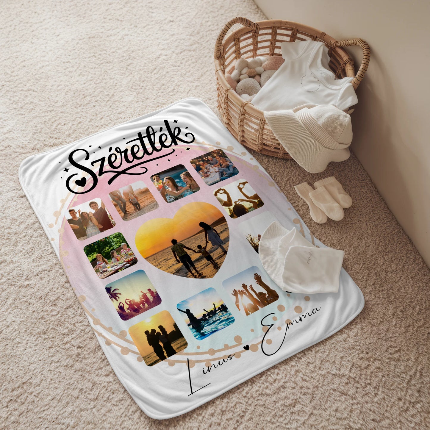 Personalisierte Decke Mit Namen Fotocollage für Paare 13 Fotos Szeretlek Liebe auf Ungarisch Geschenk 2