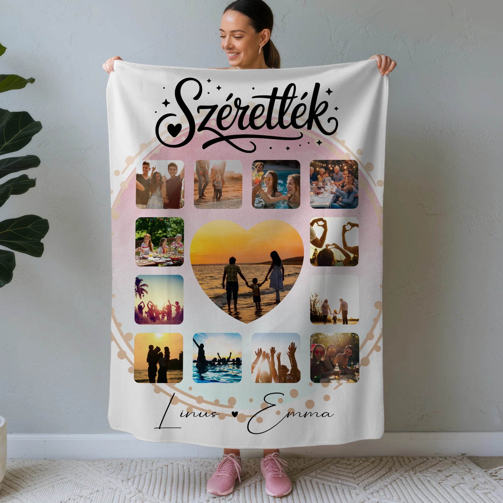 Personalisierte Decke Mit Namen Fotocollage für Paare 13 Fotos Szeretlek Liebe auf Ungarisch Geschenk 1