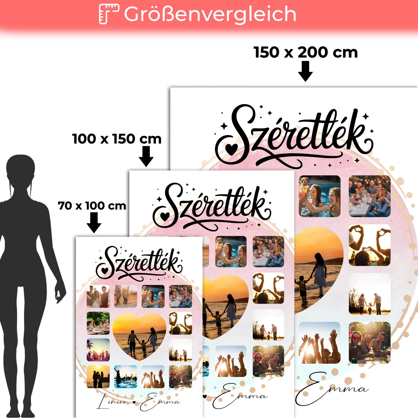 Personalisierte Decke Mit Namen Fotocollage für Paare 13 Fotos Szeretlek Liebe auf Ungarisch Geschenk 5