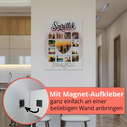 Personalisiertes Fotoboard Magnet Poster Fotocollage für Paare 13 Fotos Szeretlek Liebe auf Ungarisch Geschenk