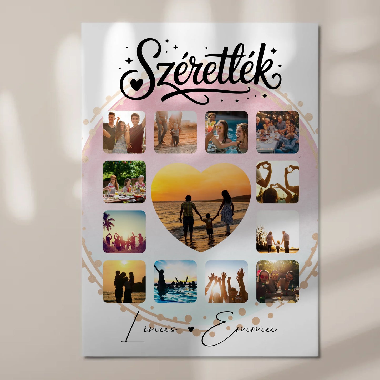 Personalisiertes Fotoboard Magnet Poster Fotocollage für Paare 13 Fotos Szeretlek Liebe auf Ungarisch Geschenk