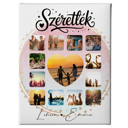 Personalisierte Leinwandbild Paar mit 13 Fotos Fotocollage für Paare Szeretlek Liebe auf Ungarisch Geschenk 1