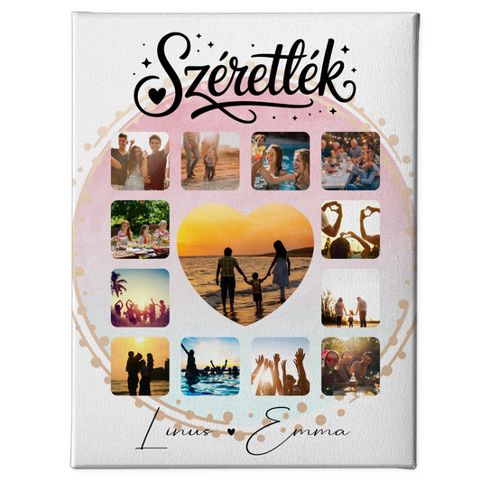 Personalisierte Leinwandbild Paar mit 13 Fotos Fotocollage für Paare Szeretlek Liebe auf Ungarisch Geschenk 1