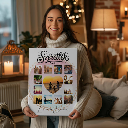 Personalisierte Leinwandbild Paar mit 13 Fotos Fotocollage für Paare Szeretlek Liebe auf Ungarisch Geschenk 2