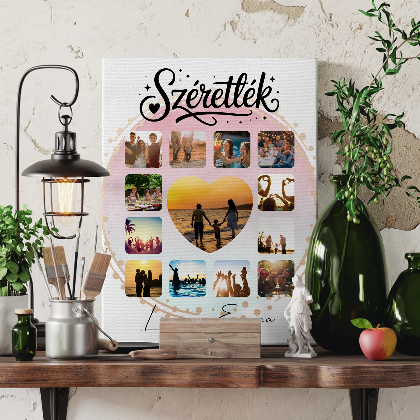 Personalisierte Leinwandbild Paar mit 13 Fotos Fotocollage für Paare Szeretlek Liebe auf Ungarisch Geschenk 3