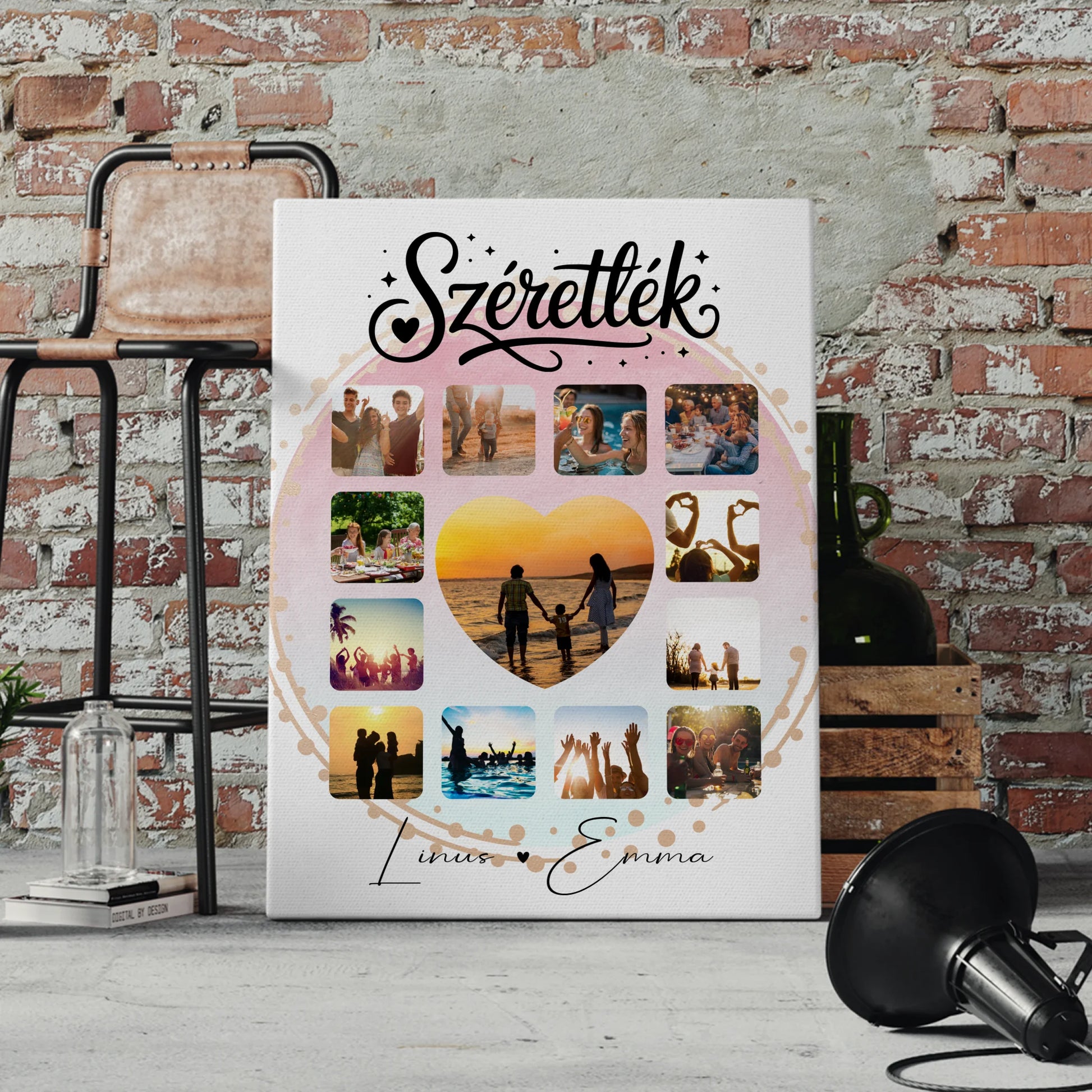 Personalisierte Leinwandbild Paar mit 13 Fotos Fotocollage für Paare Szeretlek Liebe auf Ungarisch Geschenk 4