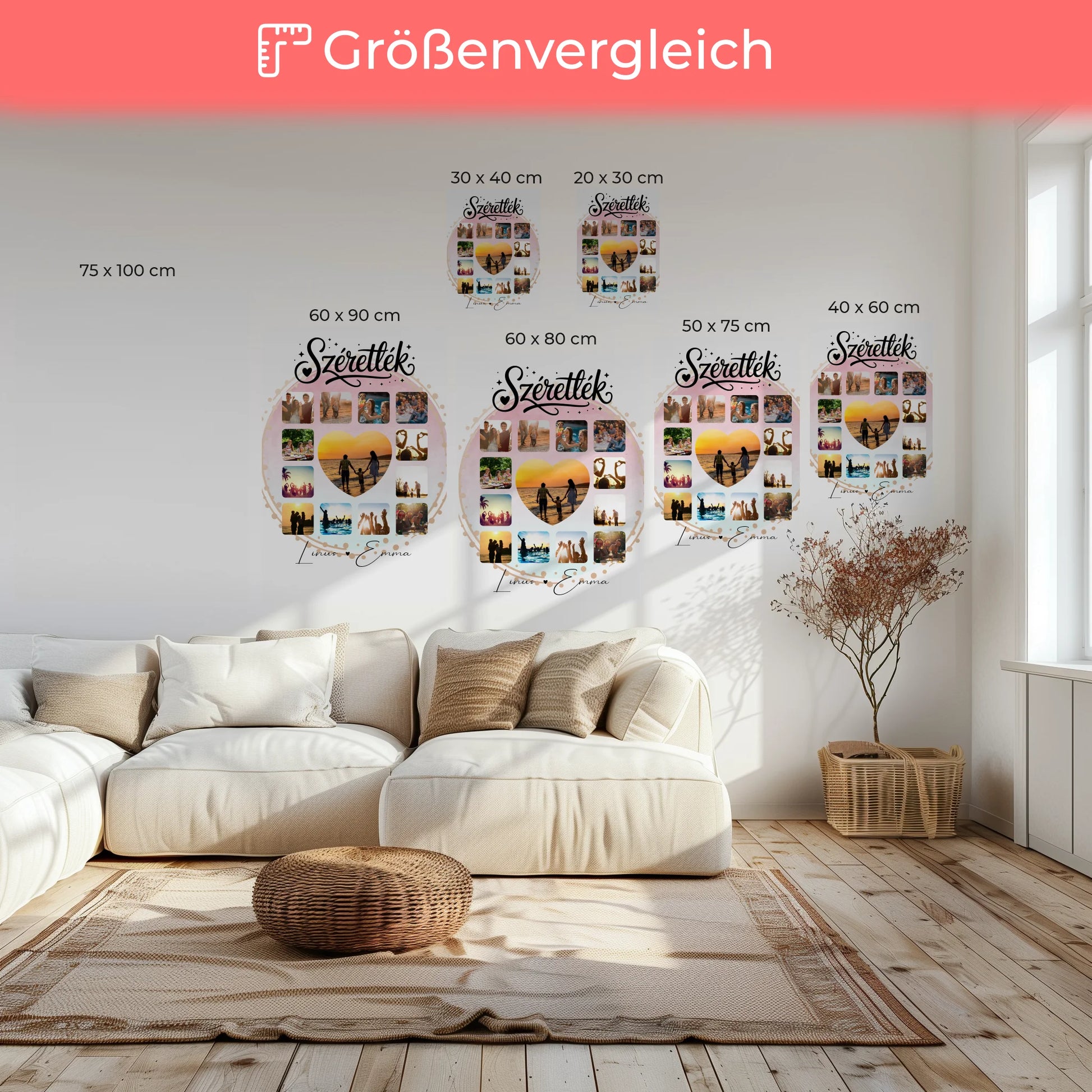 Personalisierte Leinwandbild Paar mit 13 Fotos Fotocollage für Paare Szeretlek Liebe auf Ungarisch Geschenk 6