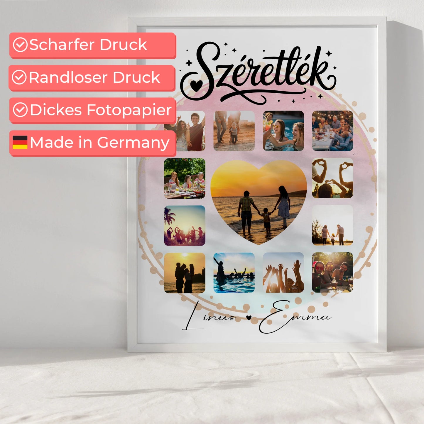 Personalisierte Poster Partner Fotocollage für Paare mit 13 Fotos Szeretlek Liebe Ungarisch