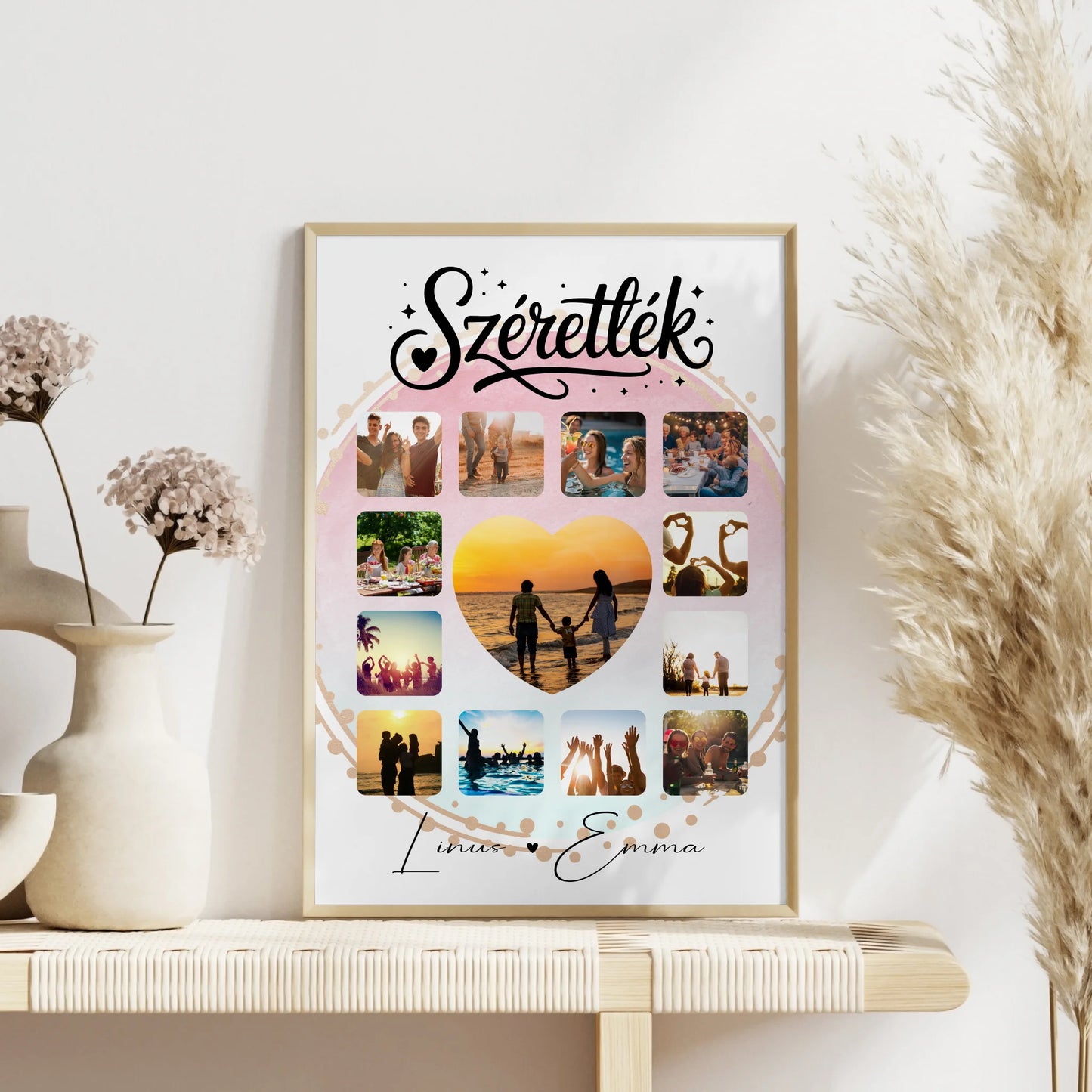 Personalisierte Poster Partner Fotocollage für Paare mit 13 Fotos Szeretlek Liebe Ungarisch