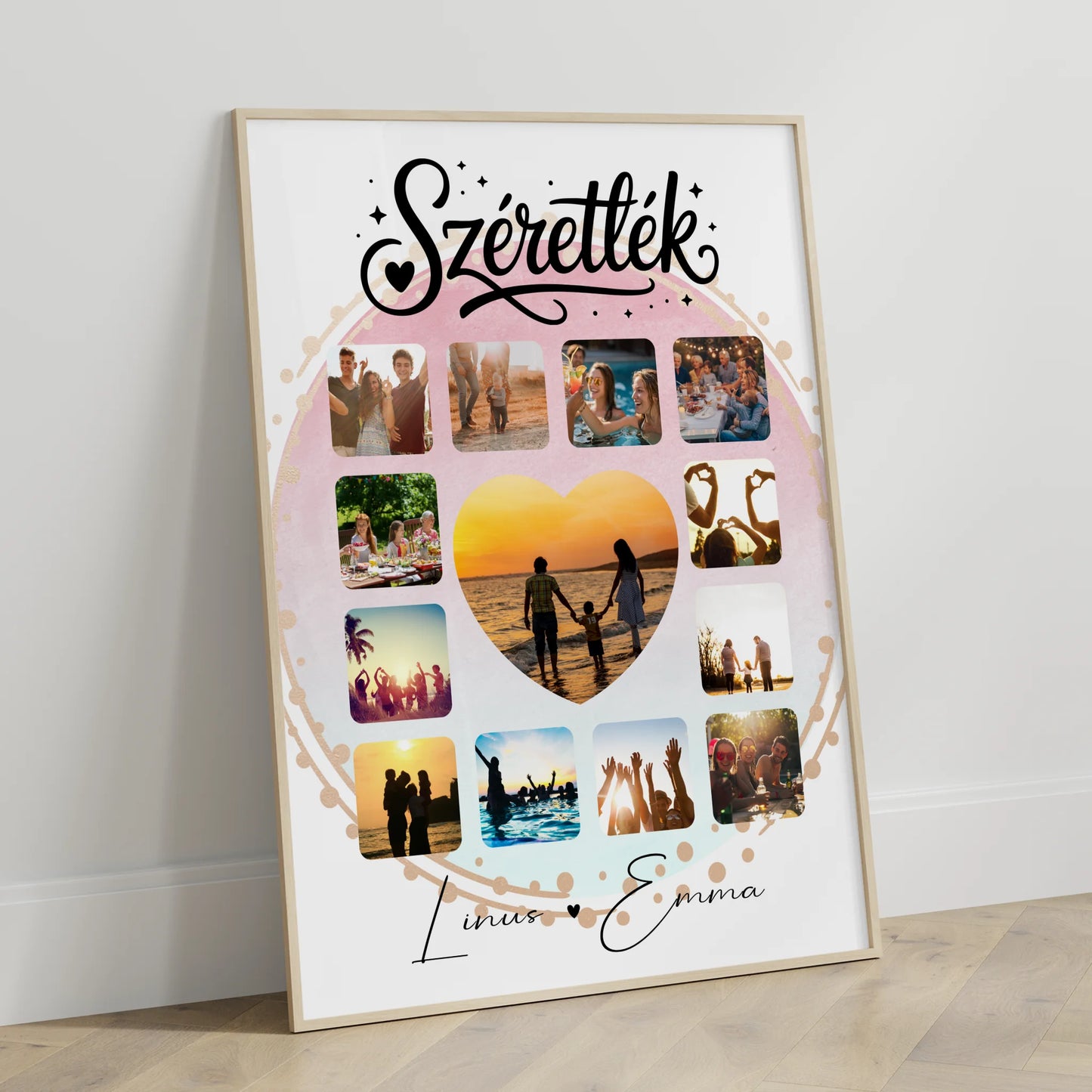Personalisierte Poster Partner Fotocollage für Paare mit 13 Fotos Szeretlek Liebe Ungarisch