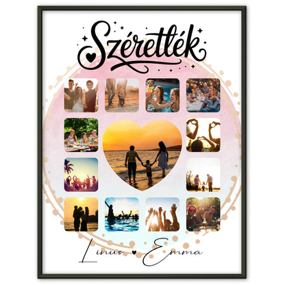 Personalisierte Poster Partner Fotocollage für Paare mit 13 Fotos Szeretlek Liebe Ungarisch