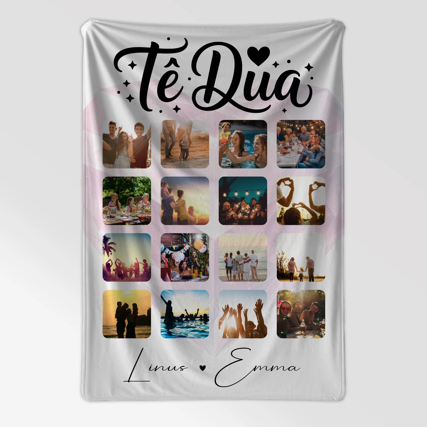 Personalisierte Kuscheldecke Mit Namen und Paar Fotocollage 16 Fotos Të dua Liebe auf Albanisch Geschenk 7