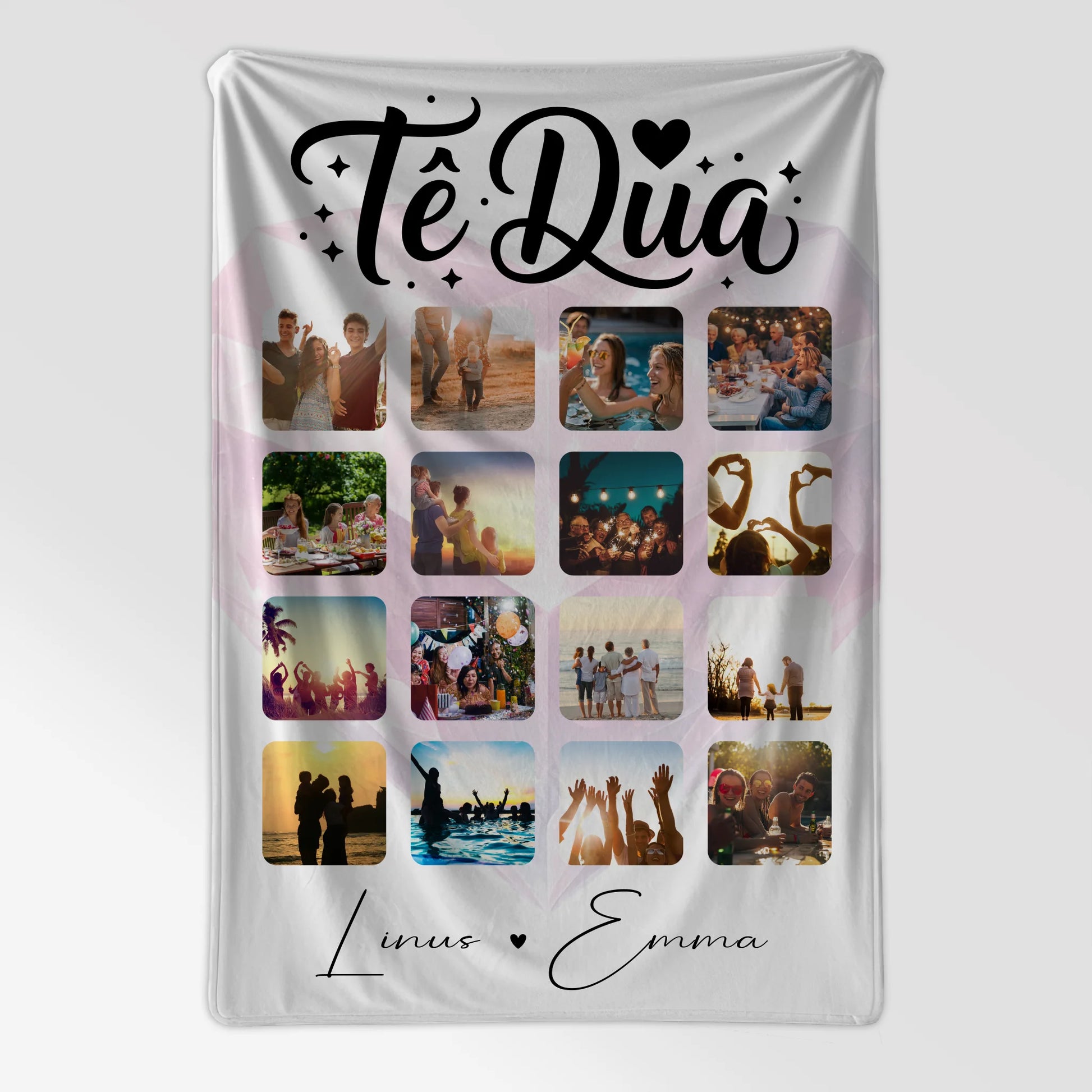 Personalisierte Kuscheldecke Mit Namen und Paar Fotocollage 16 Fotos Të dua Liebe auf Albanisch Geschenk 7