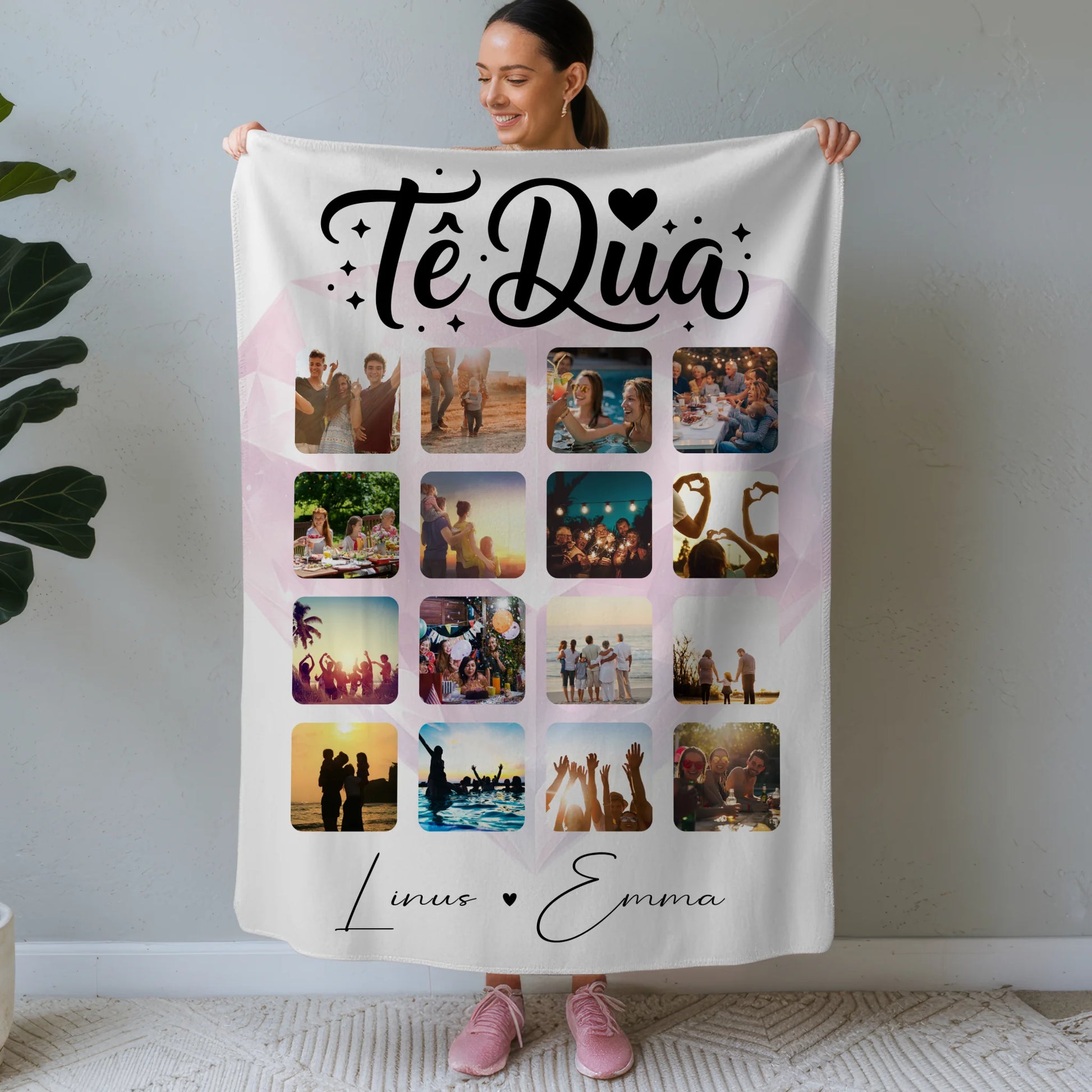 Personalisierte Kuscheldecke Mit Namen und Paar Fotocollage 16 Fotos Të dua Liebe auf Albanisch Geschenk 1
