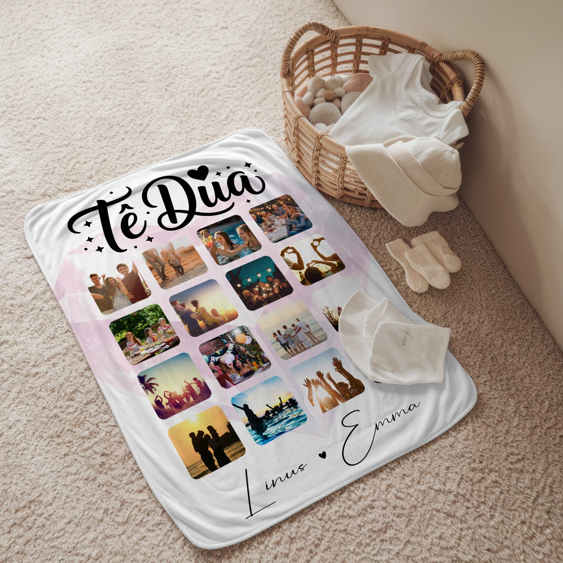 Personalisierte Kuscheldecke Mit Namen und Paar Fotocollage 16 Fotos Të dua Liebe auf Albanisch Geschenk 2