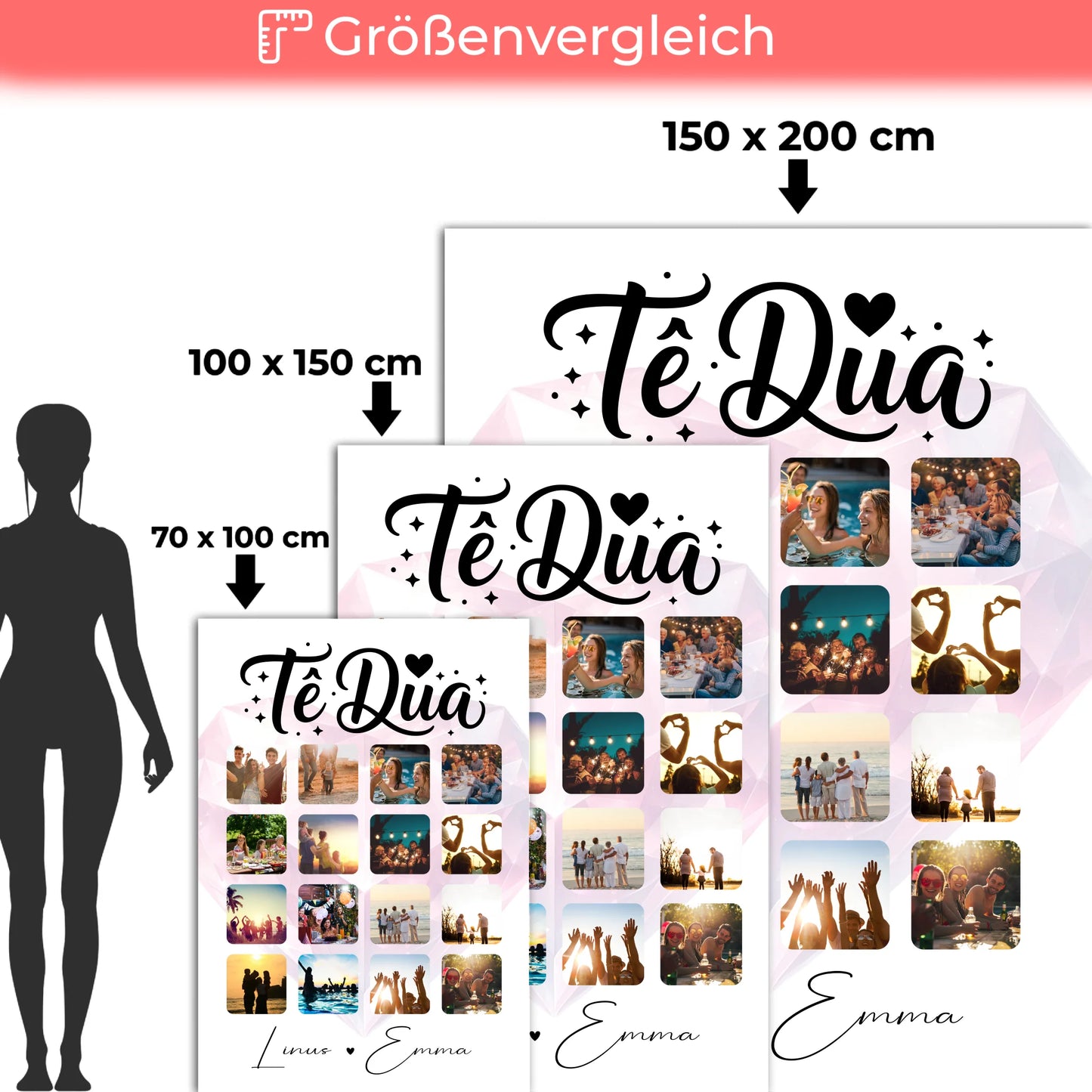 Personalisierte Kuscheldecke Mit Namen und Paar Fotocollage 16 Fotos Të dua Liebe auf Albanisch Geschenk 5
