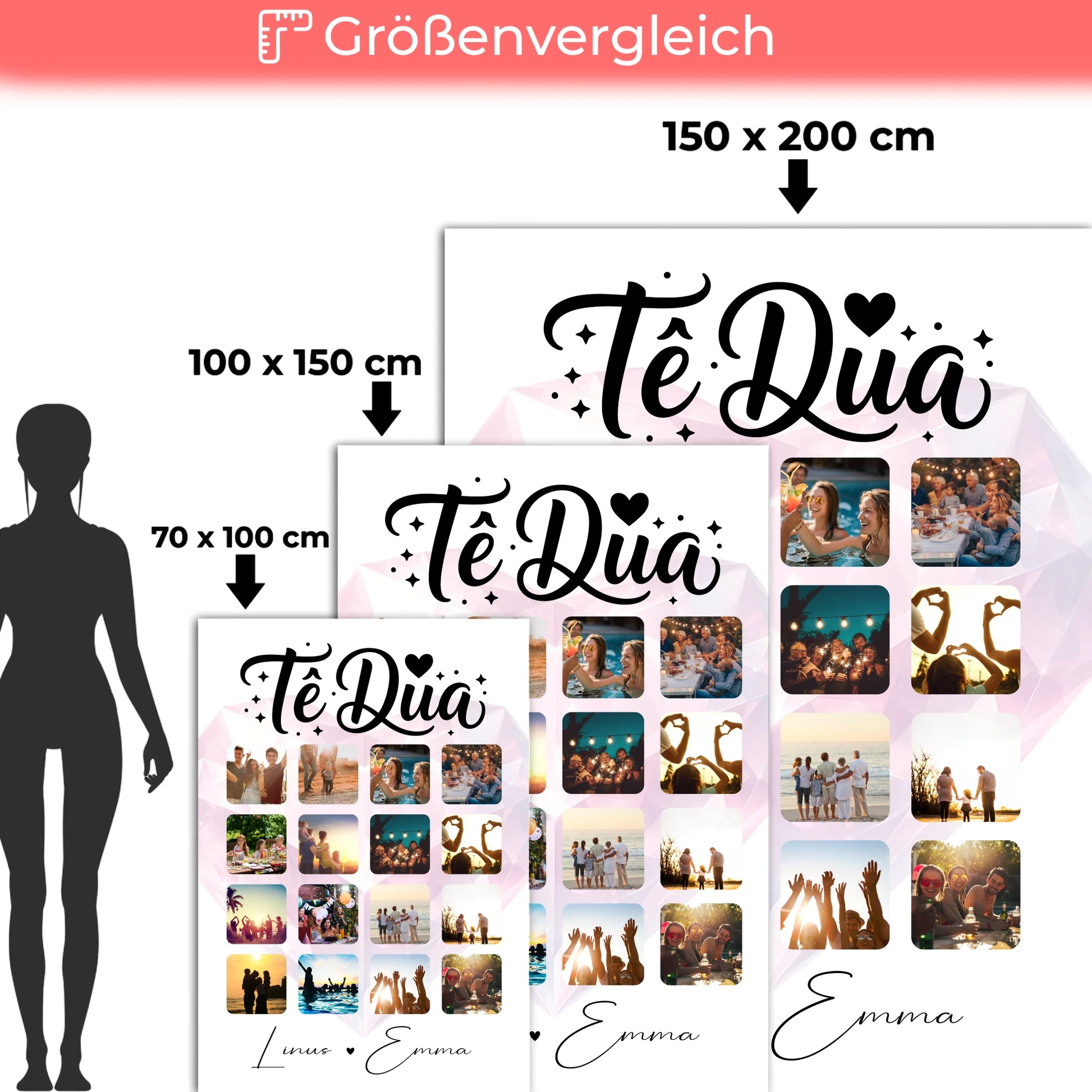 Personalisierte Kuscheldecke Mit Namen und Paar Fotocollage 16 Fotos Të dua Liebe auf Albanisch Geschenk 5