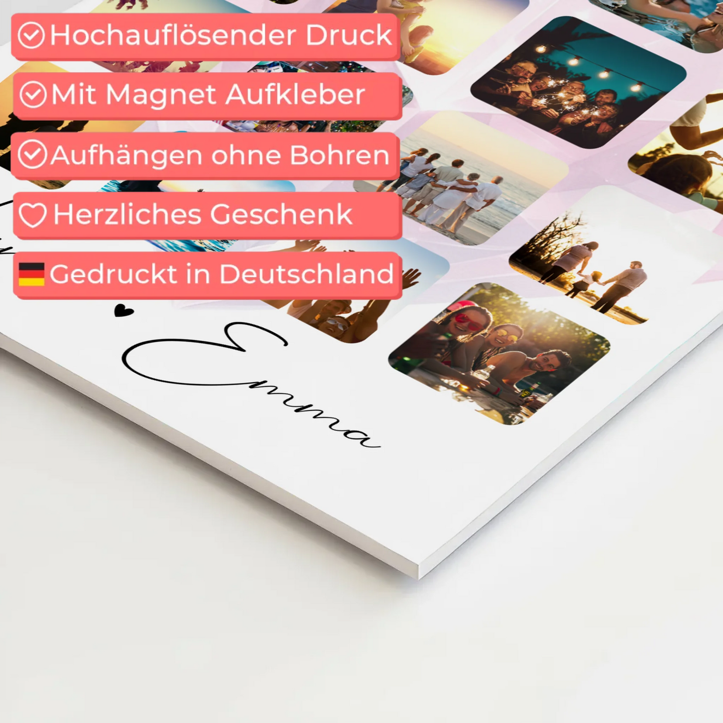 Fotoboard Poster Magnetisch Paar Fotocollage 16 Fotos Te dua Liebe auf Albanisch Geschenk