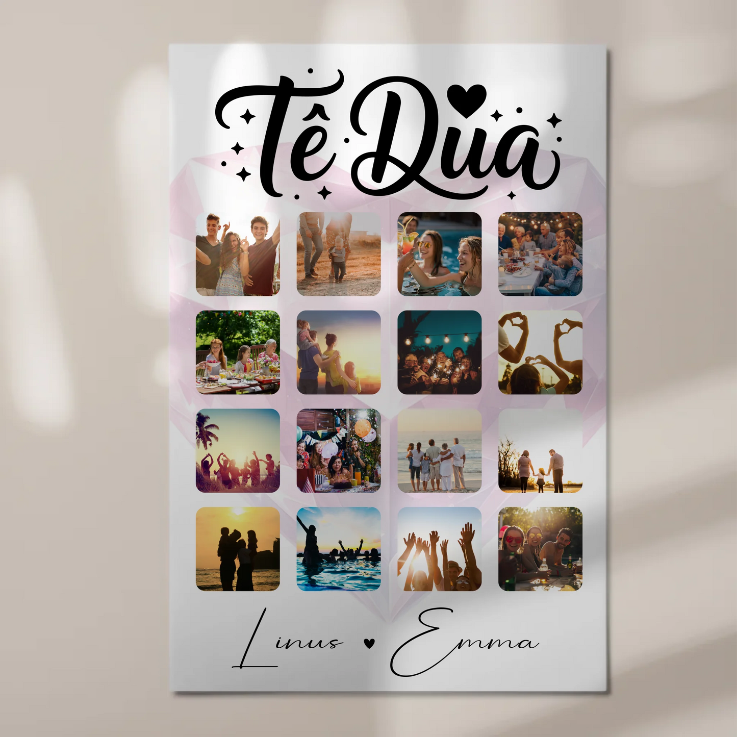 Fotoboard Poster Magnetisch Paar Fotocollage 16 Fotos Te dua Liebe auf Albanisch Geschenk