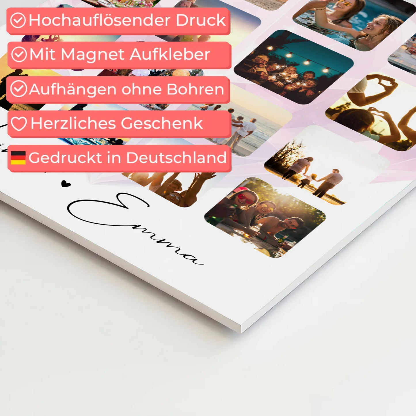 Fotoboard Poster Magnetisch Paar Fotocollage 16 Fotos Te dua Liebe auf Albanisch Geschenk